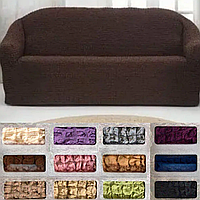 Натяжные чехлы на диван накидки универсальные без оборки жатка, чехлы на 3-х местные диваны Шоколадный