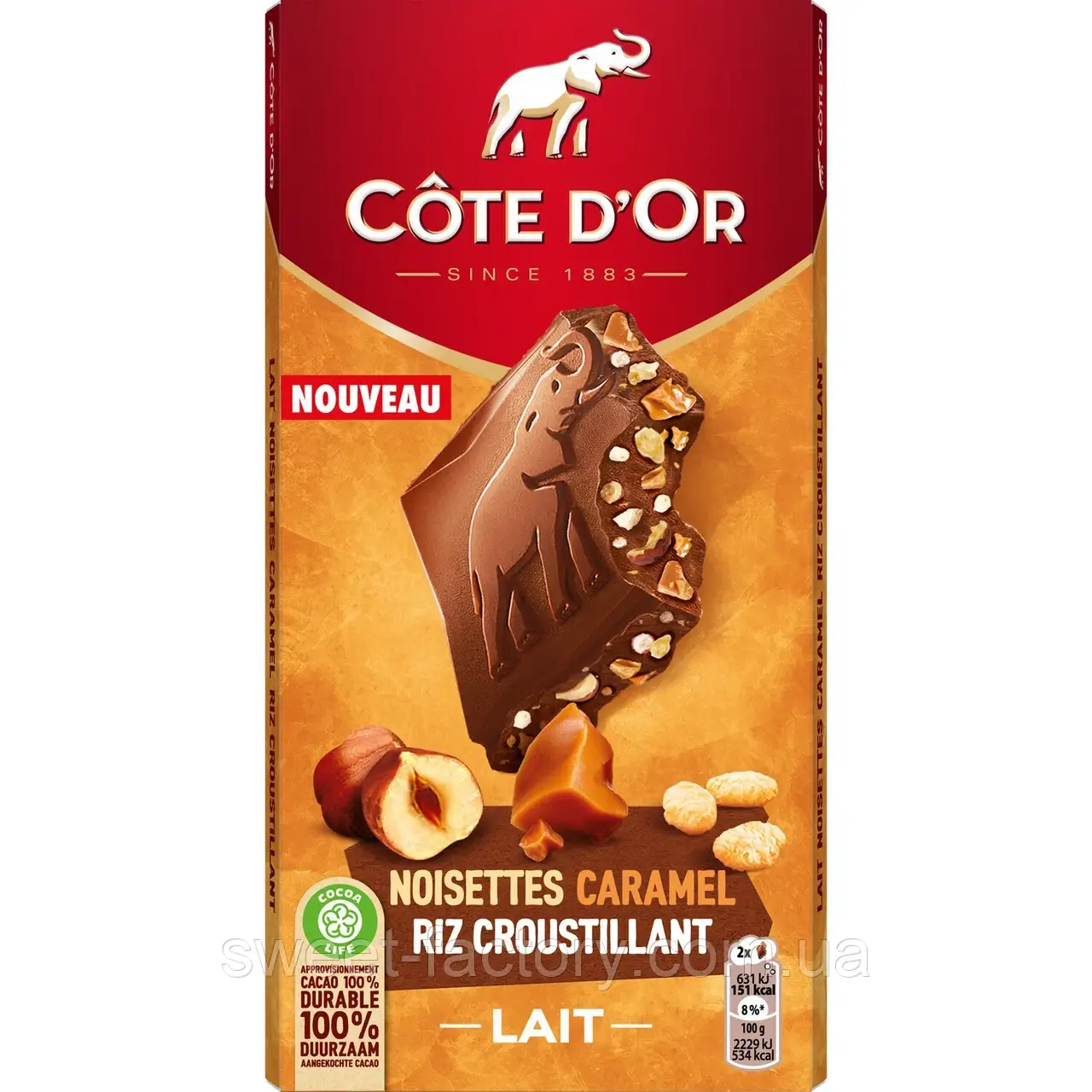 Шоколад Cote D'Or Lait Noisettes Caramel Riz Croustillant 170g