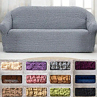 Натяжные чехлы на диван накидки универсальные без оборки жатка, чехлы на 3-х местные диваны без юбки Серый