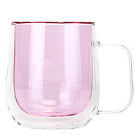 Скляний стакан із подвійними стінками та ручкою "Райдуга" 250 мл (термо), 4 дизайни