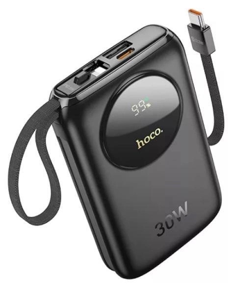 УМБ Power Bank Hoco Q19 30W 10000mAh з вбудованими кабелями чорний, фото 1
