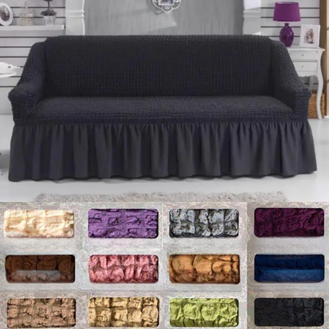 Чохли на диван тримісний на резинці, чохол на диван жатка натяжний турецькі 3-місні Темно сірий, фото 1