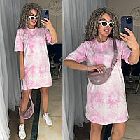 Женское платье-футболка короткое котон розовое (размеры 42, 44, 46, 48, 50, 52)