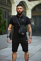Чоловічий спортивний костюм Reebok літній комплект чорний футболка поло та шорти барсетка в подарунок JMS