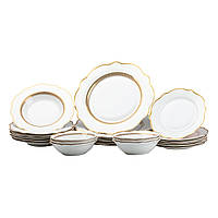 Набор керамической посуды белый с золотым ободком на 6 персон Столовый сервиз керамический 24 предмета