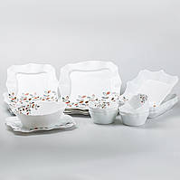 Посуда на праздничный стол керамическая белая с волнистыми краями на 6 персон (26 предметов) Столовый сервиз