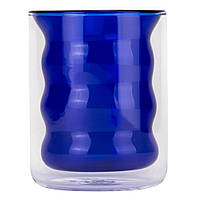 Скляна склянка з подвійними стінками "Хвиля" 200 мл (термо), 4 дизайни