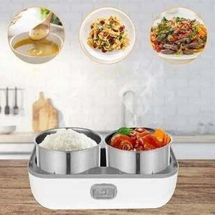 Ланч-бокс із підігрівом дворівневий 2л від мережі 220V Cooking Lunchbox Білий із сірим