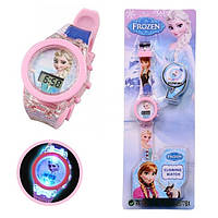 Детские электронные наручные часы с подсветкой Эльза Холодное сердце Light Watch 2в1, розовые