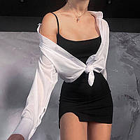 Женское черное мини платье с белой рубашкой