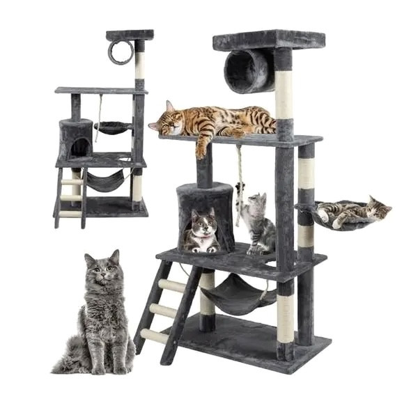 Дряпка кігтеточка Котяче дерево 141см сіре Purlov 21713