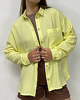 Легкая желтая женская рубашка длинный рукав-трансформер размер M