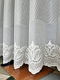 Молочний льон із мережкою. Лляна тюль. Гардини для зали, спальні, фото 7