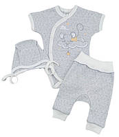 Комплект одежды детский 3 ед. унисекс RoyalBaby Мышонок с боди, серый (ажур) на рост 56, 0-3 мес