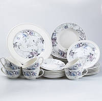 Керамический столовый сервиз (30 предметов) белый с цветочным узором Набор керамической посуды на 6 персон