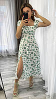 Нежное женское платье миди из штапеля зеленое (размеры 42, 44, 46, 48, 50, 52)
