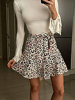 Стильная женская юбка-шорты свободного кроя с завышенной талией с леопардовым принтом и поясом 42-44 44-46