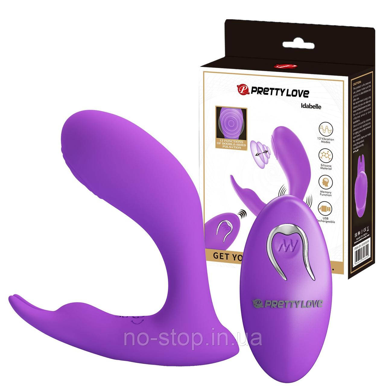 Вібростимулятор PRETTY LOVE Idabelle Purple, 12 vibration functions 12 pulse wave settings Wireless, фото 1
