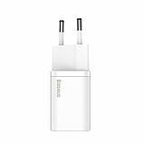 Мережевий зарядний пристрій Baseus Super Si Quick Charger 1C 25W EU White, USB-C, Power Delivery, Quick Charge 3.0, фото 2