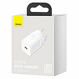 Мережевий зарядний пристрій Baseus Super Si Quick Charger 1C 25W EU White, USB-C, Power Delivery, Quick Charge 3.0, фото 3