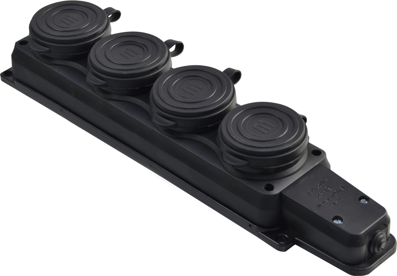 Колодка каучукова 2Р+PE з захисними кришками чотиримісна 16А IP44, фото 1