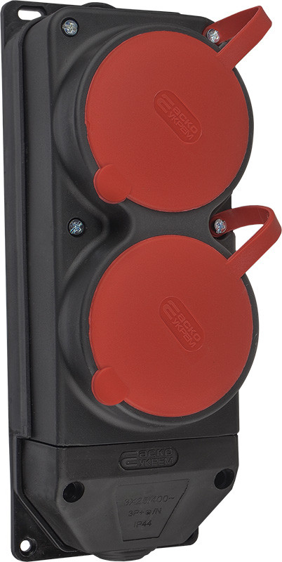 Колодка каучукова 3Р+РЕ з захисними кришками двомісна (2×25А) IP44, фото 1