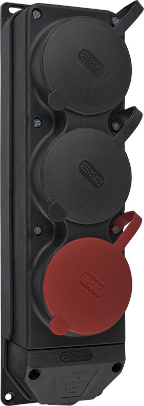 Колодка каучукова 3Р+РЕ з захисними кришками тримісна (1×25А/2×16A*2P+PE) IP44, фото 1