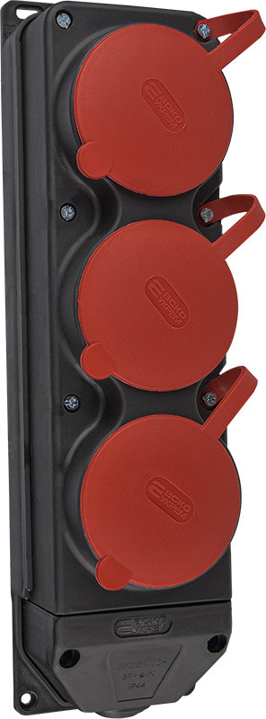 Колодка каучукова 3Р+РЕ з захисними кришками тримісна (3×25А) IP44, фото 1