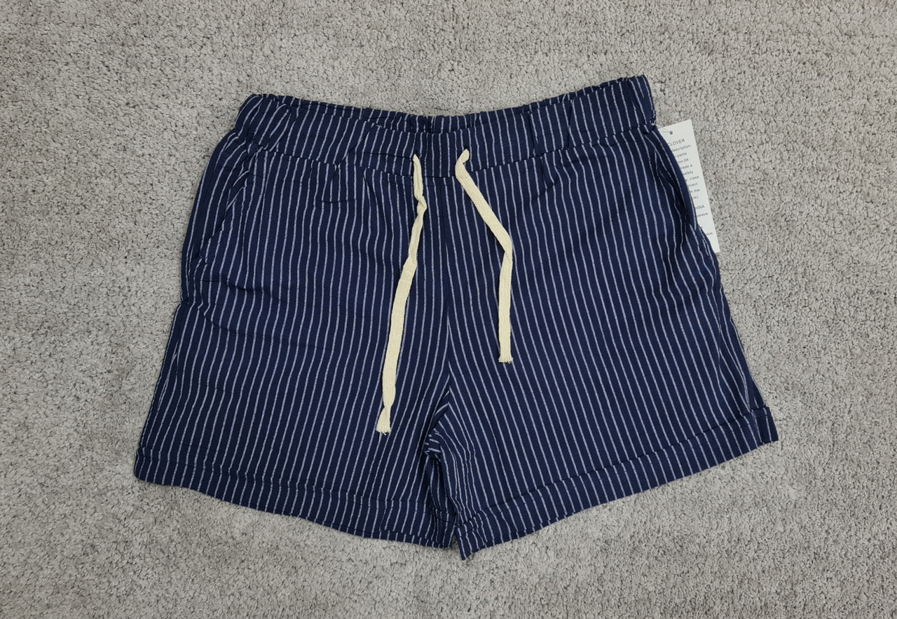 Шорти жіночі бавовняні, лляні в смужку темно-сині, фото 1