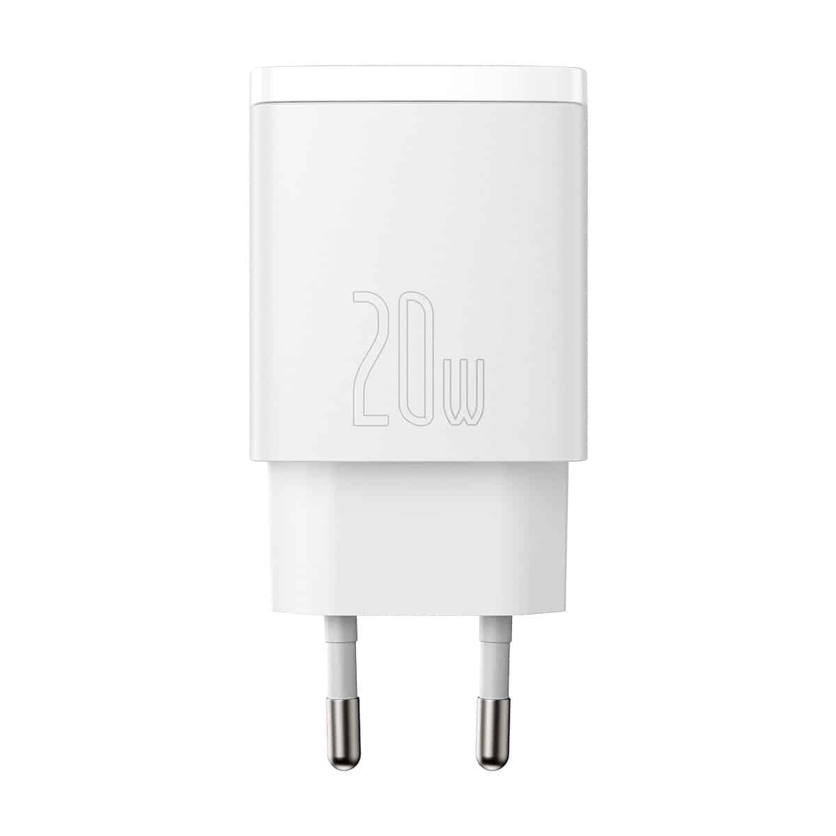 Мережевий зарядний пристрій Baseus Compact Quick Charger U+C 20W EU White, 2 USB порти, швидка зарядка 20W, фото 1