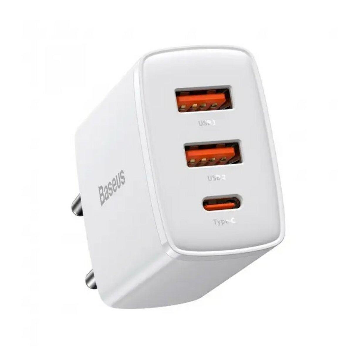 Мережевий зарядний пристрій Baseus Compact Quick Charger 2U+C 30W EU White, 3 порти, Quick Charge 3.0, Power Delivery, фото 1