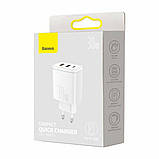 Мережевий зарядний пристрій Baseus Compact Quick Charger 2U+C 30W EU White, 3 порти, Quick Charge 3.0, Power Delivery, фото 4