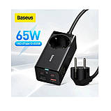 Мережевий зарядний пристрій Baseus GaN3 Pro Desktop Powerstrip AC+2U+2C 65W EU Black, 4 USB-порти, 1.5 м кабель, фото 4