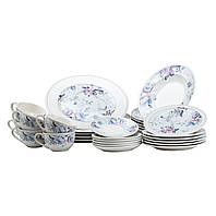 Посуда для сервировки стола из керамики на 6 персон белый с цветми Столовый сервиз на 30 предметов для дома