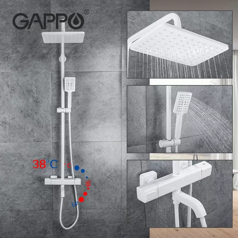 Душова система з термостатом GAPPO G2491-8, вилив - перемикач на лійку, білий, фото 1