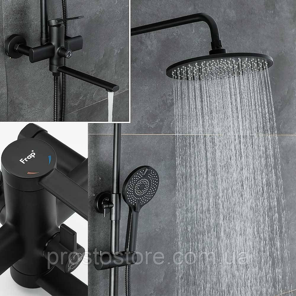 F2467-6 душ. система 3х функц. поворот. вилив лат. корпус Ø35 (чорний) {4}, фото 1