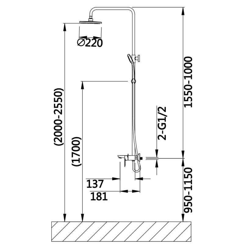 Душевая система універсальна Lidz Latwa 1030 на три споживача (з виливом) (k35) LDLAT1030CRM45417 Chrome, фото 1
