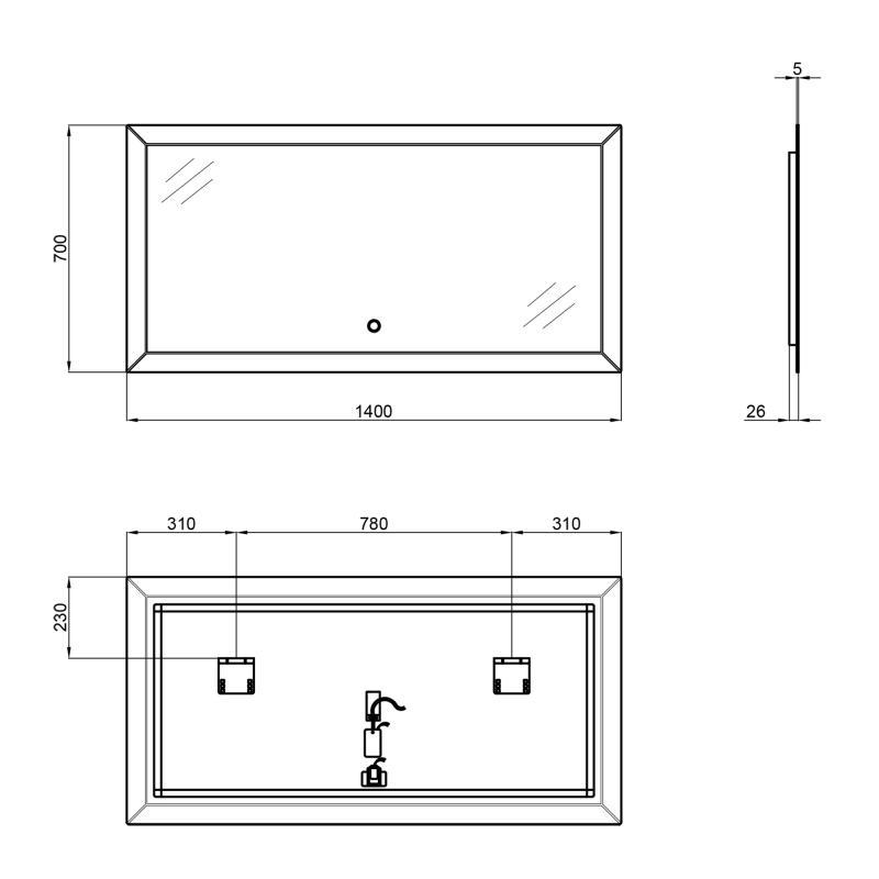 Дзеркало Qtap Aries 1400х700 з LED-підсвіткою QT0378160170140W