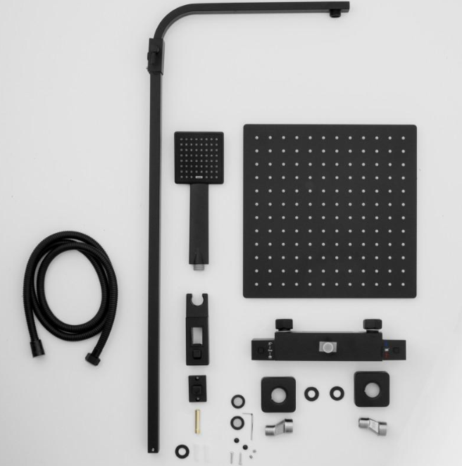 Душовий гарнітур Yoka GOBA 30 BLACK чорний з термостатом, фото 1