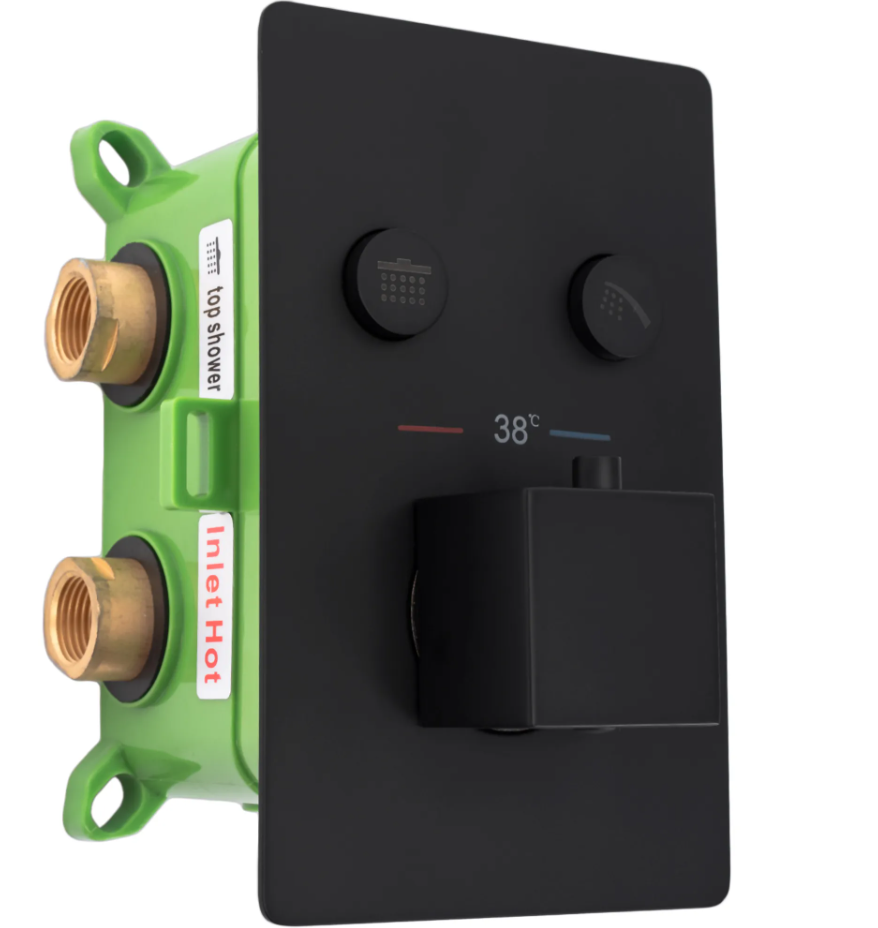 Душовий гарнітур прихованого монтажу REA DAVIS BLACK чорний з термостатом, фото 1