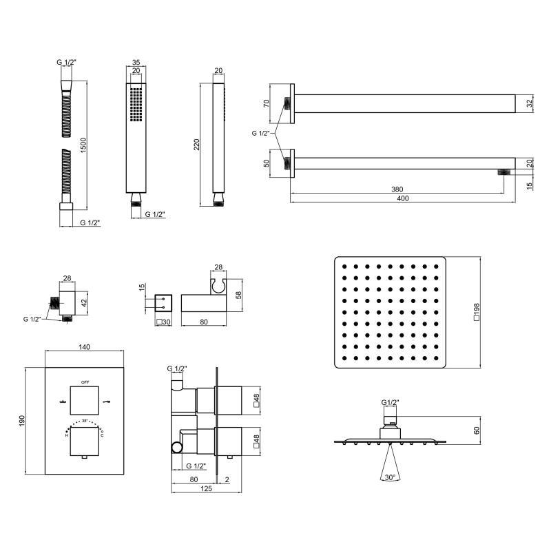 Душова система універсальна Qtap Aquarius термостатична прихованого монтажу на два споживачі, фото 1