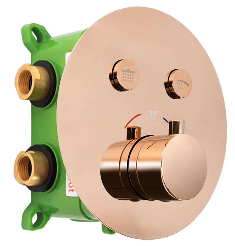 Душовий гарнітур прихованого монтажу REA LUNGO MILER ROSE GOLD + BOX з термостатом, фото 1