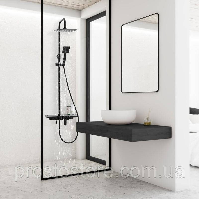 Душовий гарнітур Yoka OSLO 25 BLACK чорний з полицею та краном, фото 1