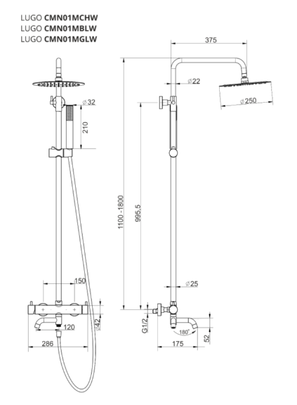 Душовий гарнітур Corsan LUGO GOLD з виливом, фото 1