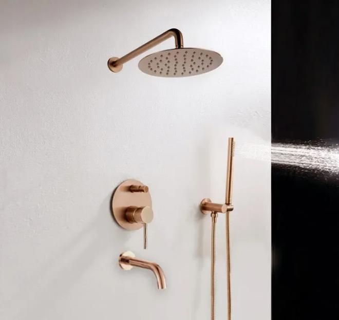 Душовий гарнітур прихованого монтажу REA LUNGO ROSE GOLD + BOX з виливом, фото 1