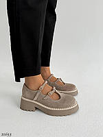 Premium! Женские замшевые бежевые туфли на каблуке весенние Натуральная замша Весна Осень, 37