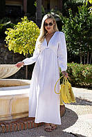 Воздушное стильное длинное женское однотонное нежное платье из муслина с длинным рукавом