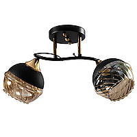 Люстра стельова з двома круглими золотисто-чорними плафонами зі скла під лампу Е27 Sirius B A3617/2 BK+FGD