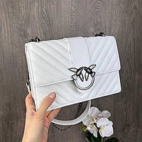 Белая женская мини сумочка клатч на плечо в стиле пинко маленькая сумка Pinko с птичками Seli Біла Жіноча міні