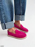 Premium! Женские замшевые фуксия лоферы весенние туфли Натуральная замша Весна Осень